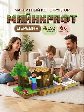 Магнитный конструктор детский Minecraft Деревня 192 блока